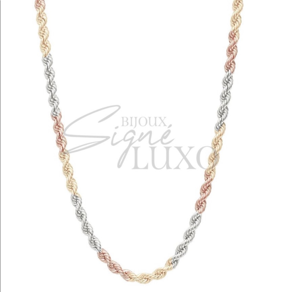 Tri Color 10k Gold Rose Gold White Gold Rope Chain